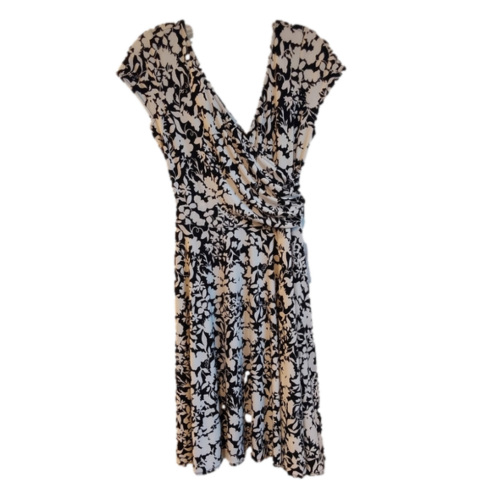 Maggy London Black and Cream Floral Dress